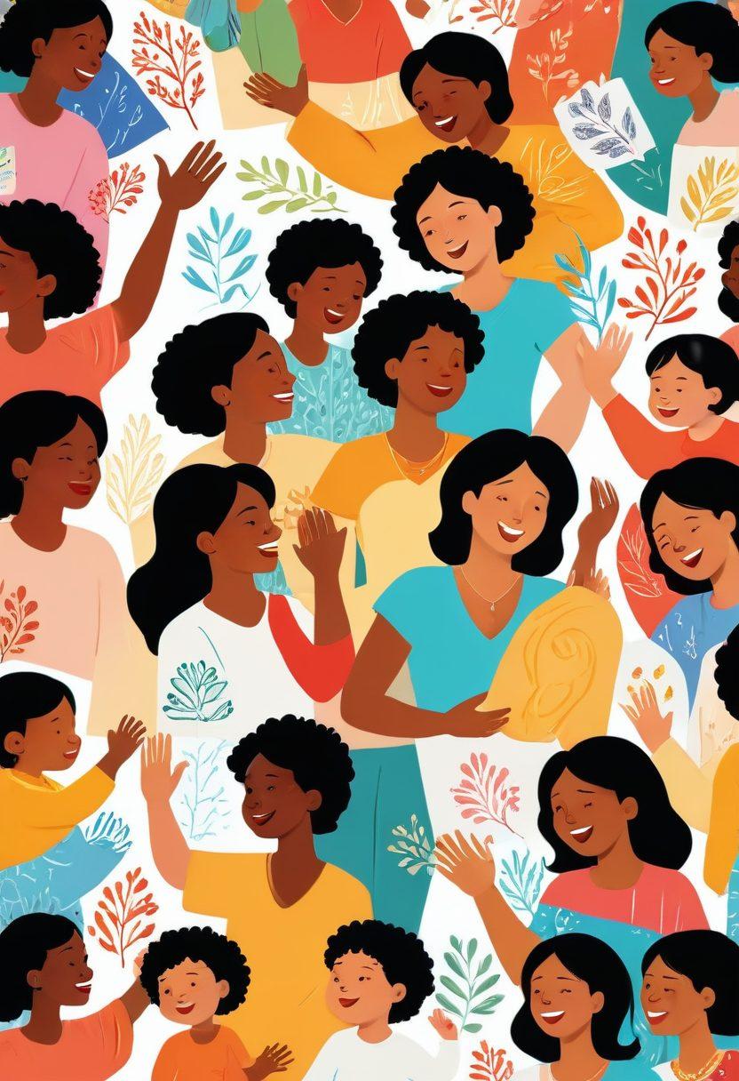 A collage of diverse mothers of different cultures and ages, each expressing various emotions such as joy, love, exhaustion, and pride. Integrate elements like a baby, children's drawings, and comforting gestures. A warm, inviting color palette that embodies the essence of motherhood. Vector art. vibrant colors. white background.
